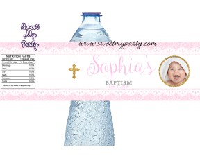 Baptism water bottle labels with photo for girl,Christening water bottle labels,(1bg)
